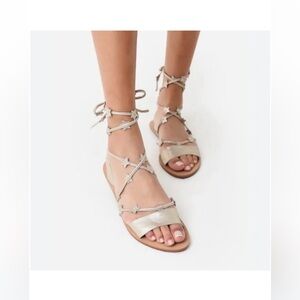 Loeffler Randall Starla Ankle Wrap Star Sandals in Sparkle Gold - worn once! 8.5